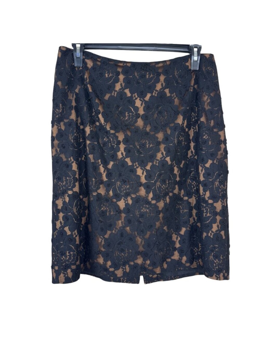 Talbots NWOT Pencil Skirt Tan Black Lace Overlay Plus Size 14W Beaded Evening